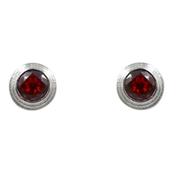 Rhodium plated sterling Silver stud earrings with Garnet cubic zirconia stones.
