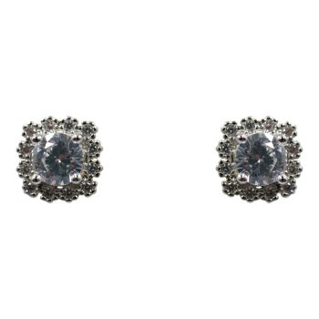 Rhodium plated sterling Silver stud earrings with Clear cubic zirconia stones.
