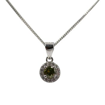Rhodium plated sterling Silver pendant with Clear and Peridot cubic zirconia stones.
