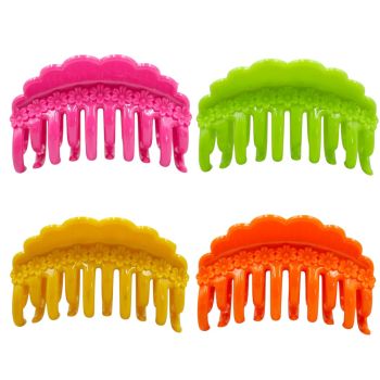 Acrylic flower hair clamps.
In assorted Neon colours of Pink, Yellow, Orange and Green. 
