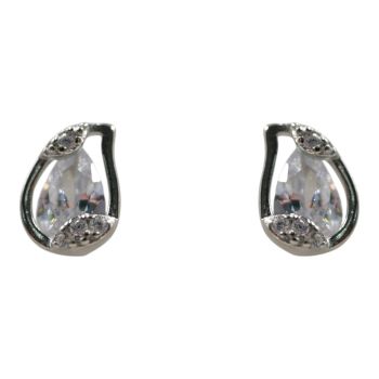 Rhodium plated sterling Silver stud earrings with Clear cubic zirconia stones.
