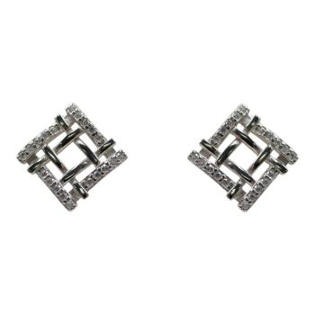Rhodium plated sterling Silver stud earring with Clear cubic zirconia stones.
