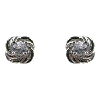 Rhodium plated sterling Silver stud earrings with Clear cubic zirconia stones.
