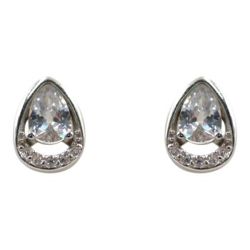 Rhodium plated sterling Silver stud earring with Clear cubic zirconia stones.
