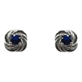 Rhodium plated sterling Silver stud earrings with Sapphire cubic zirconia stones.
