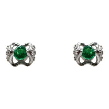 Rhodium plated sterling Silver stud earrings with Clear and Emerald cubic zirconia stones.
