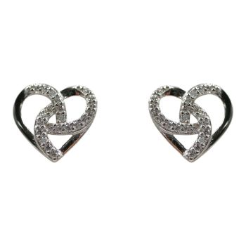 Rhodium plated sterling Silver heart stud earrings.
