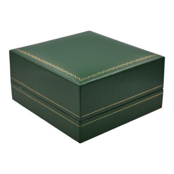 Classic Green leatherette watch box with green velvet and White satin interior.
