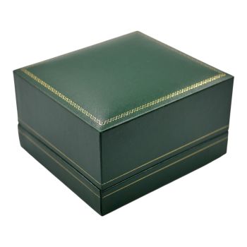 Classic dark Green leatherette watch box with Green velvet and White satin interior.
