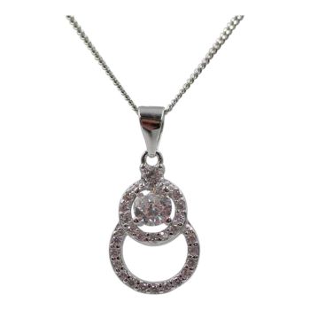 Rhodium plated sterling Silver pendant with Clear cubic zirconia stones.
