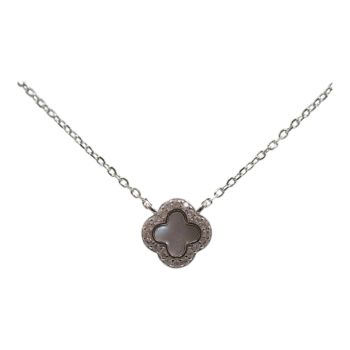Rhodium plated sterling Silver flower necklace with Clear cubic zirconia stones.
