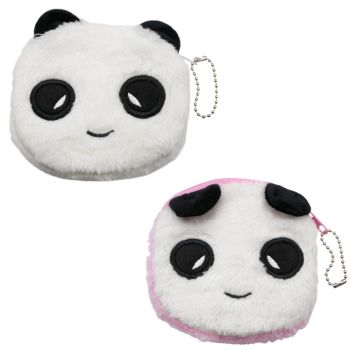 Plush panda design coin purses.
In assorted colours of Pink/White/Black and White/Black
