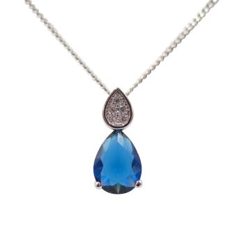 Silver Clear & Sapphire CZ Pendant