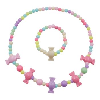 Girls elasticated, sweet design acrylic beads necklace and bracelet set.
