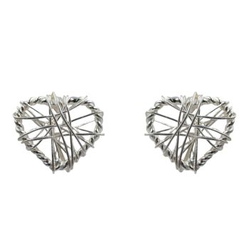 Silver Wire Heart Stud Earrings 