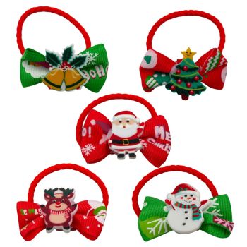 Kids Assorted Christmas Themed Bow Elastics