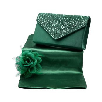 Bottle Green Themed Fascinator, Scarf & Evening Bag Set