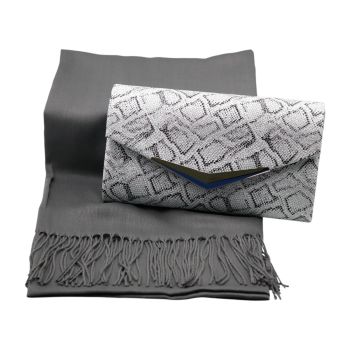 Silver Snakeskin Print Evening Bag & Scarf Set