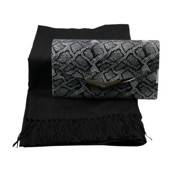 Black Snakeskin Print Evening Bag & Scarf Set
