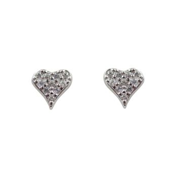 Rhodium plated sterling Silver heart stud earrings with Clear cubic zirconia stones.
