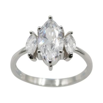 Rhodium plated sterling Silver ring with Clear cubic zirconia stones.