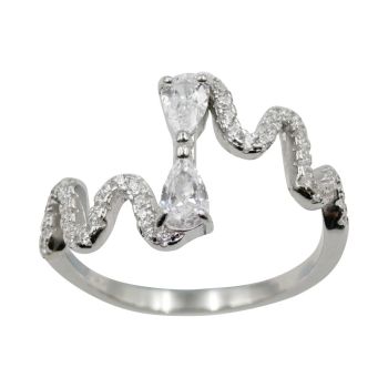 Rhodium plated sterling Silver ring with Clear cubic zirconia stones.