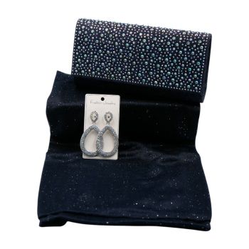 Diamante Earrings, Scarf & Evening Bag Set