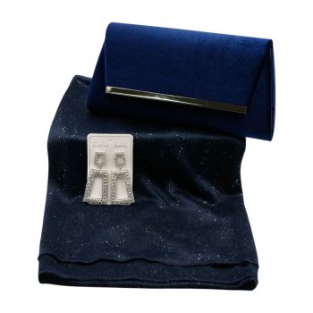 Navy Themed Earrings, Scarf & Evening Bag Set