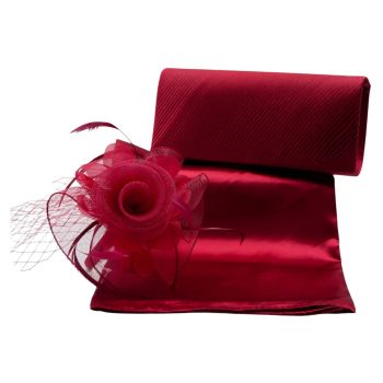 Burgundy Themed Fascinator, Scarf & Evening Bag Set