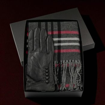 Ladies Boxed Scarf & Leather Gloves Gift Set