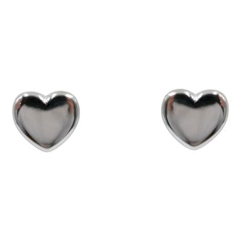 Rhodium plated sterling Silver heart stud earrings.
