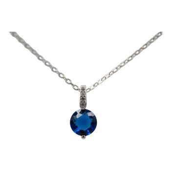 Rhodium plated sterling Silver necklace with Clear and Sapphire cubic zirconia stones.
