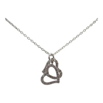 Rhodium plated sterling silver double heart design necklace with Clear cubic zirconia stones.
