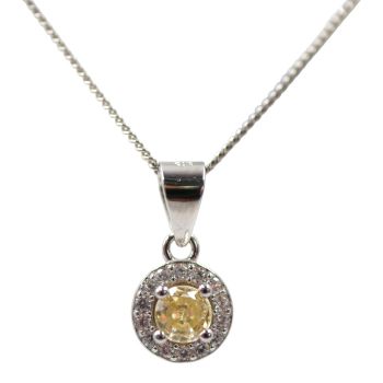 Rhodium plated sterling Silver pendant with Clear and Citrine cubic zirconia stones.
