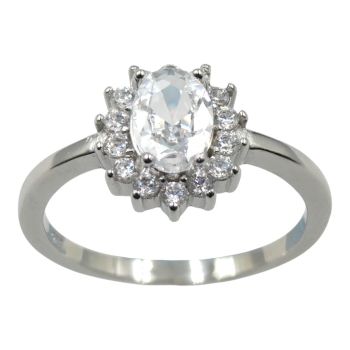 Rhodium plated sterling Silver ring with Clear cubic zirconia stones.