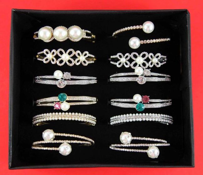 Boxed Assorted Diamante & Pearl Bangles (Approx £1.96 Each)