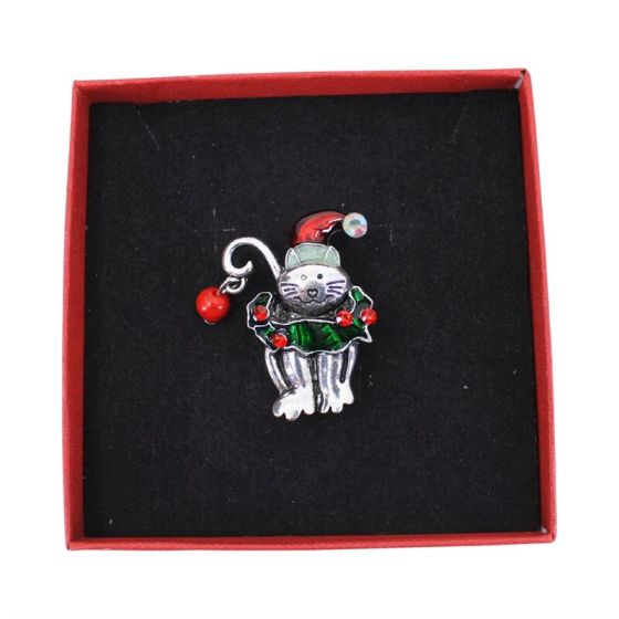 Boxed Christmas Cat Brooch (£1.60 Each)