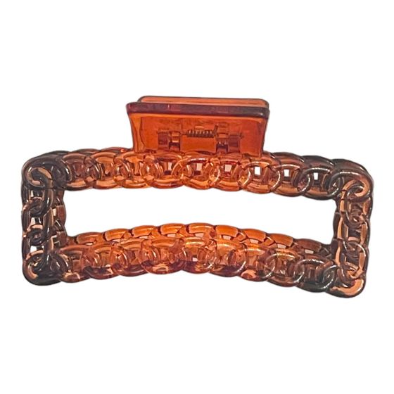 Ladies or girls Rectangular chain link clamp in Tortoiseshell .

Sold as a pack of 12 .

Discount in quantity .

size approx 8.5 cm .