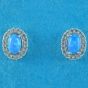 Silver Clear CZ & Blue Opal Oval Stud Earrings