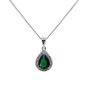 Rhodium plated sterling Silver teardrop pendant with Clear and Emerald cubic zirconia stones.
