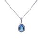 Rhodium plated sterling Silver oval pendant with Clear and Blue Topaz cubic zirconia stones.
