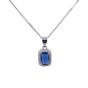 Rhodium plated sterling Silver pendant with Clear and Sapphire cubic zirconia stones.
