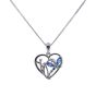 Rhodium plated sterling Silver love heart butterfly design pendant with Clear and Light Sapphire cubic zirconia stones.
