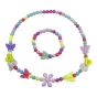 Girls elasticated, butterfly and Flower acrylic bead necklace and bracelet set.
