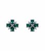 Rhodium plated sterling Silver stud earrings with Clear and Emerald cubic zirconia stones.