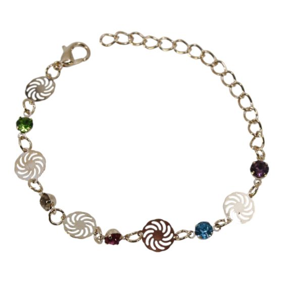 Gold colour plated flower design bracelet with genuine crystal stones.