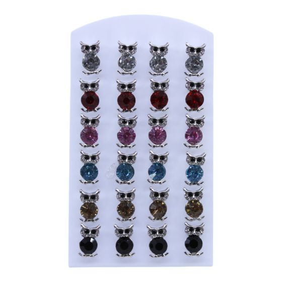 Gold or Rhodium colour plated owl design pierced stud earrings with genuine Crystal stones.
