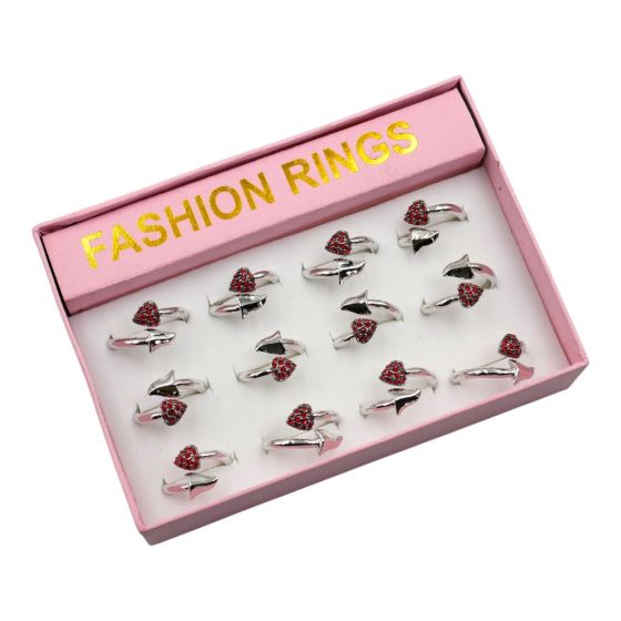 Boxed Diamante Heart Rings