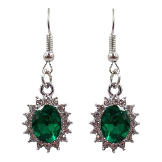 Rhodium colour plated pierced drop earrings with genuine Crystal stones.
