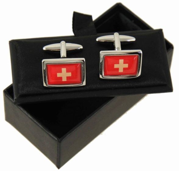 Novelty Swiss Flag Cufflinks (£2.95 per Boxed Pair)